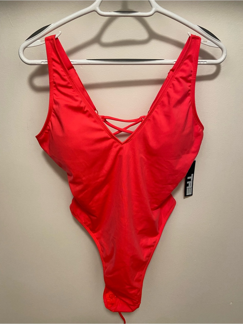 TA3 Hi Cut Plungey swimsuit in hot coral
